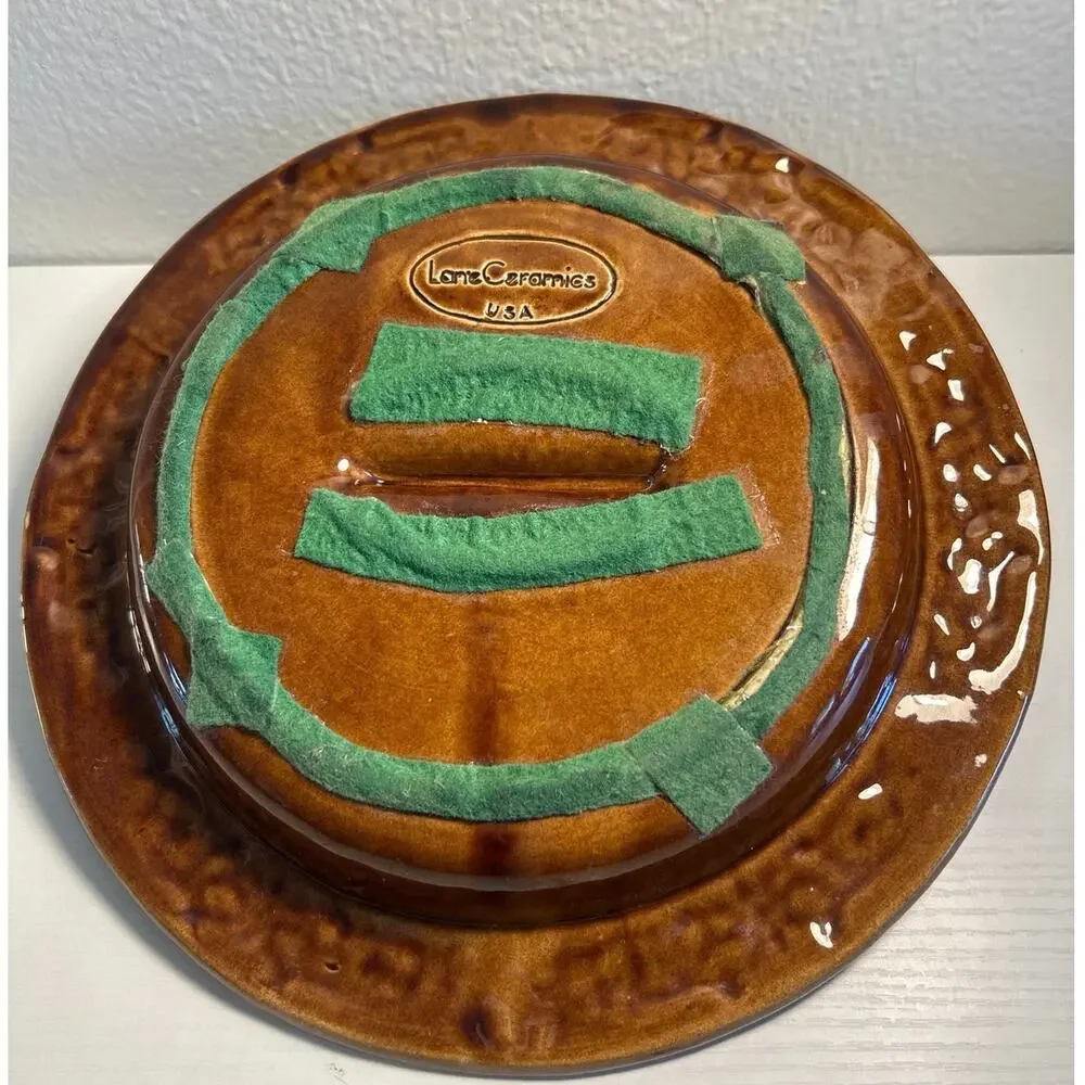 Art Deco Lane Ceramics MCM Ashtray Orange Lava Glaze Calif Pottery Vtg 60s Retro